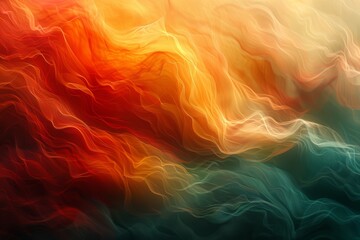 A vibrant fusion of colors with bold reds, oranges, and yellows blending into earthy browns and greens, dynamic abstract background - obrazy, fototapety, plakaty