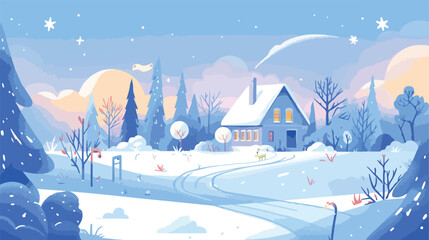 Winter Scene Flat Design Illustration 2d flat carto