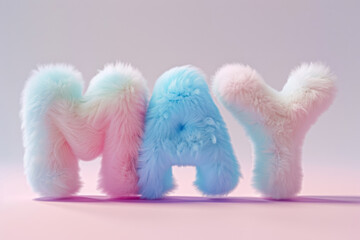 fluffy 3d text rendering of 'may' in soft pastel colors for vibrant spring designs - obrazy, fototapety, plakaty