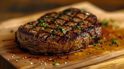 Juicy Steak on Cutting Board. Generative AI