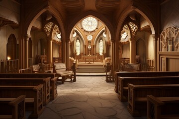 Fototapeta na wymiar Serene Monastery Chapel: Harmonious Interior Designs Showcase