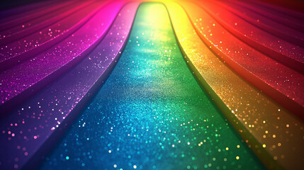 Creative Festive Abstract 3D background. Rainbow Colors, Harmony, Minimal Geometric Design. Glitter, Sparkles, Glow. Steps, Shapes, Curves. Path, Art, Fun. Equality, Diversity, Human Rights, Pride.