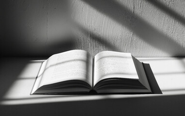 Harsh Light Casting Intriguing Shadows on the Pages of an Open Book isolated on transparent background PNG.
