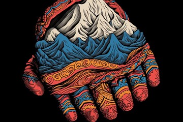 Snowcap Mountain Thermal Gloves and Headwear Collection: Graphic Apparel Designs