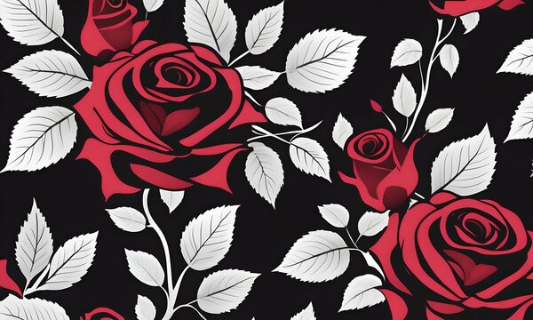 wallpaper representing red roses on a black background. harmonious graphic creation
