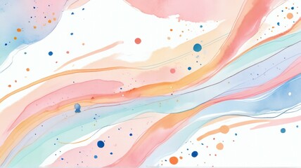 Fototapeta premium Pastel Watercolor Splashes With Line Art.Ai generative