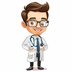 Fototapeta premium Cute doctor in cartoon vector style isolated on white background