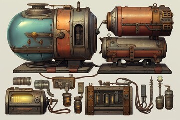 Steampunk Gadgetry Product Renders: Retro Science Fiction Tools Gallery