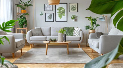 A Scandinavian style living room with light green walls
