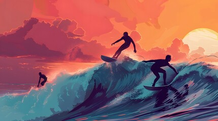 surfing on the beach - obrazy, fototapety, plakaty