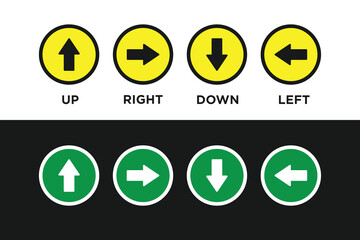 Arrow keys icon set left right and up down arrow buttons yellow and green colors