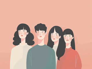 pastel tone monocrome illustration of korean people