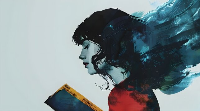 Abstract image of a woman reading a book