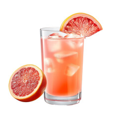 Paloma Cocktail with Grapefruit and Ice on Transparent Background