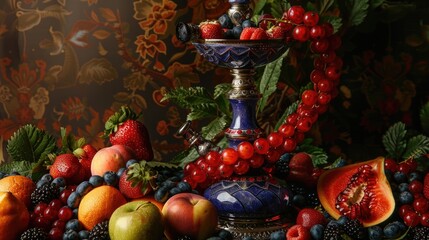 Fototapeta premium fruit hookah fruits on a dark background