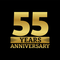 55 years logo or icon. 55th anniversary golden badge. Birthday celebrating, jubilee emblem design with number twenty. Vector illustration.