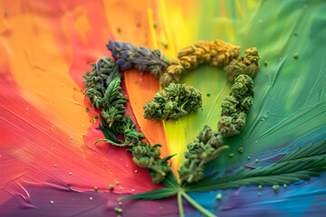 cannabis on a rainbow background