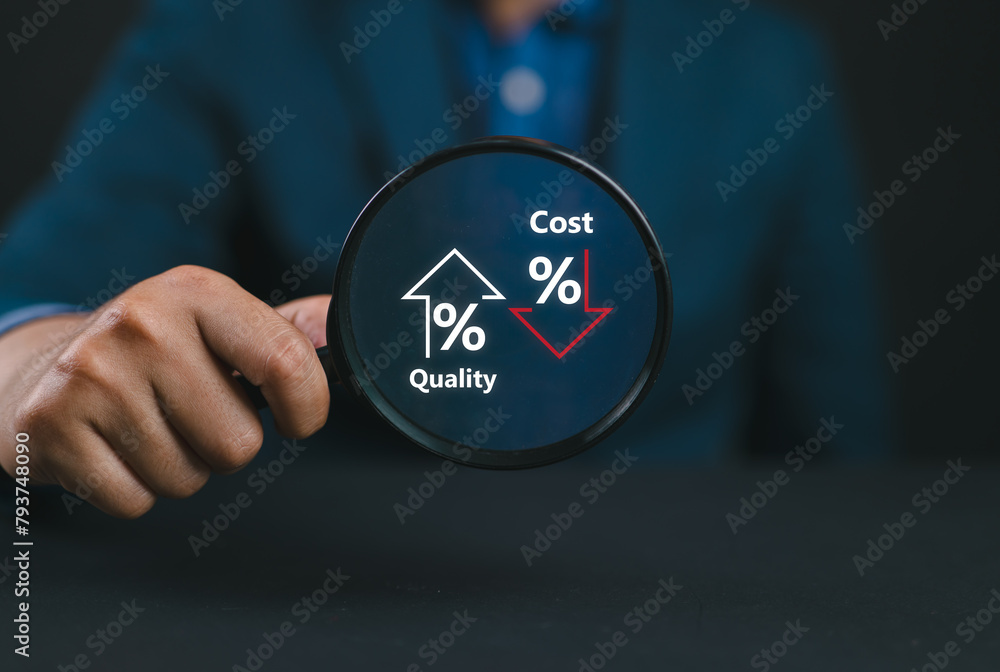 Poster cost and quality control concept. cost optimization for products or services to improve customer sat