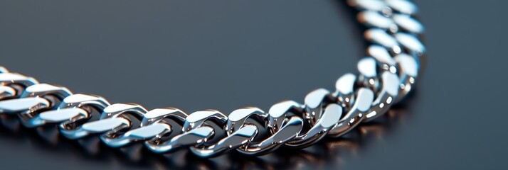 Elegant 925 sterling silver cuban chain link on a background surface showcasing a luxurious design and reflective quality. Product design inspiration for jewelry