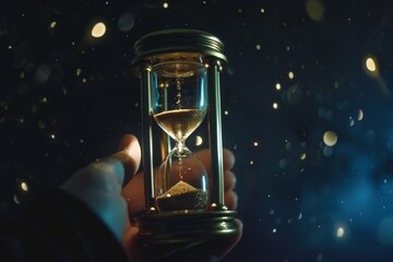 Antique Hourglass in Mid-Air with Graceful Golden Sand Flow. Beautiful simple AI generated image in 4K, unique. - obrazy, fototapety, plakaty