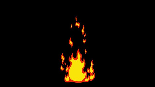 4K video of 2D animation: cartoon bonfire, fire isolated on black background