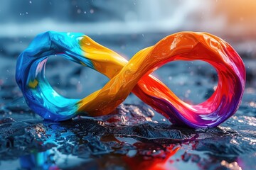 World autism awareness day symbol background. Rainbow colored infinity symbol of autism disorder, adhd, neurodiversity. Equal opportunities concept.