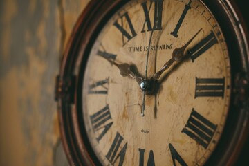 Time is Running Out - phrase on notebook with white alarm clock aside on yellow background.. Beautiful simple AI generated image in 4K, unique.
