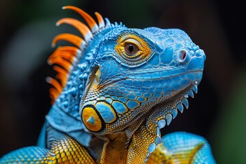 Obraz premium Blue Iguana: Basking in sunlight with vivid blue scales, symbolizing exotic beauty