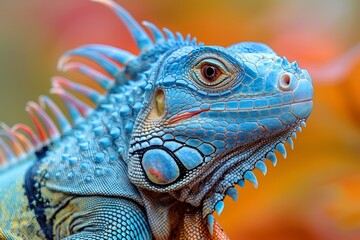 Fototapeta premium Blue Iguana: Basking in sunlight with vivid blue scales, symbolizing exotic beauty
