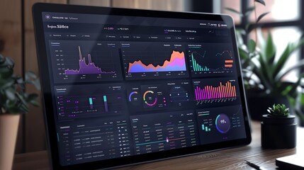 A dashboard with graphs, charts, and other visualizations of data.