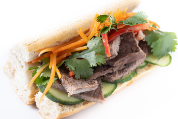 Vietnamese banh mi sandwich isolated on white background