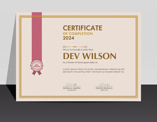 Modern Creative and Elegant Certificate of Achievement, Border Pattern With Badge and Background Security Pattern.