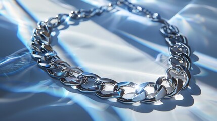 Elegant 925 sterling silver cuban chain link on a background surface showcasing a luxurious design and reflective quality. Product design inspiration for jewelry