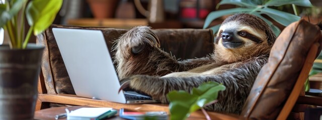 Obraz premium a sloth behind a laptop