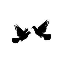 Two Flying Pigeons Silhouette in a Heart Shape. Vector illustration design.