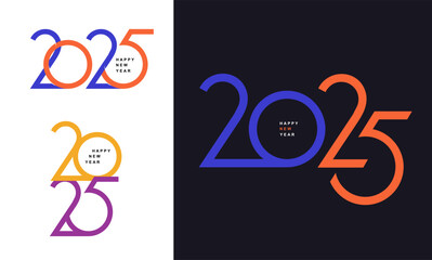 Set of 2025 colored Happy New Year logo text design. Minimalist 2025 number symbols design template. Vector illustration. Design for, landing page, template, ui, web, mobile app, poster, banner.