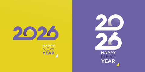 Happy new year 2026 design set. Minimal inscription 2026 logo text design. New Year celebration concept. Vector illustration holiday greeting card design. Design for, landing page, template, ui, card.