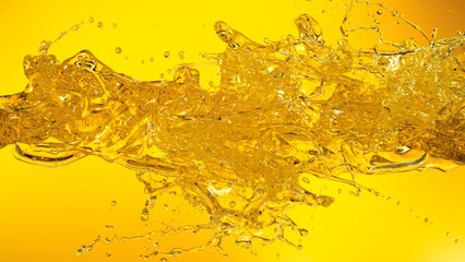 Sunflower Oil Splashing on Golden Background.