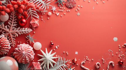 A charming coral background with festive decorations on the left side.