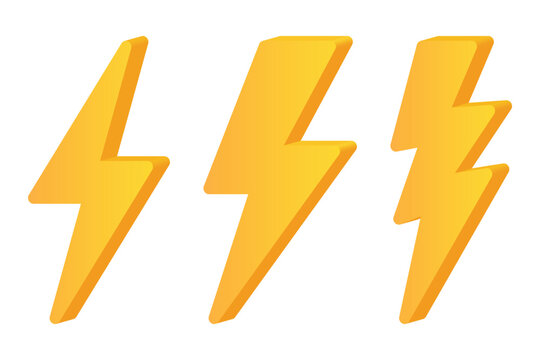 Thunderbolt icon. Set of 3d lightning bolt symbol. Electricity sign. Vector illustration on transparent background.