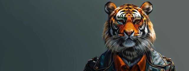 a tiger in glasses. selective focus - obrazy, fototapety, plakaty