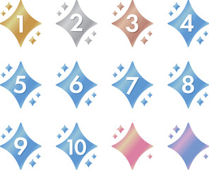 数字や文字の書かれたきらきらのアイコン