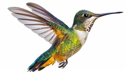 Closeup portrait of hummingbird with bright colors.