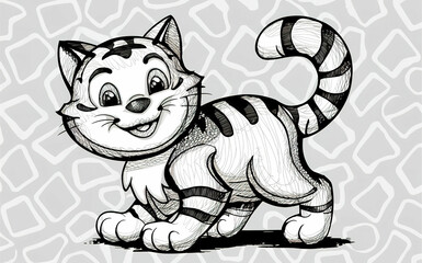 Black and white sketch of a cat. Drawing for coloring