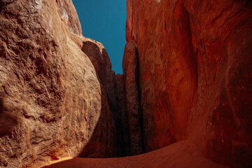 View of a stunning red sandstone canyon, showcasing natural beauty and vibrant earthy tones...
