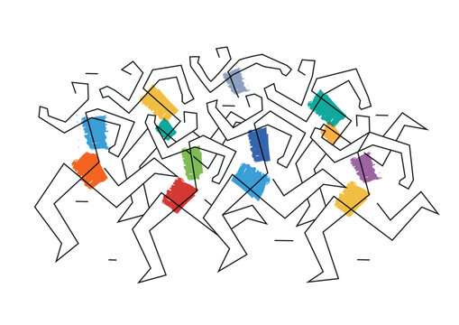 
Running race, marathon, line art stylized. 
Stylized illustration of group of running racers. Continuous line drawing design. Isolated on white background. Vector available.
