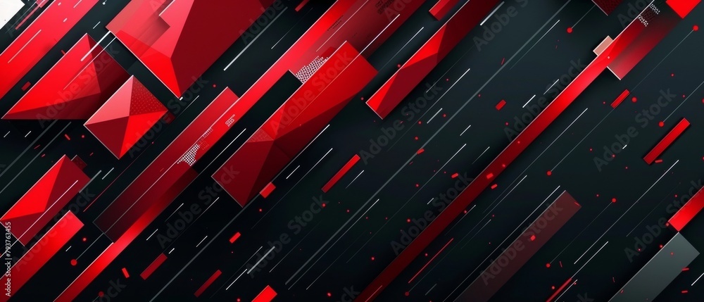 Aufkleber artistic abstract of red crystalline shapes on a stark black background with diagonal lines and dyna