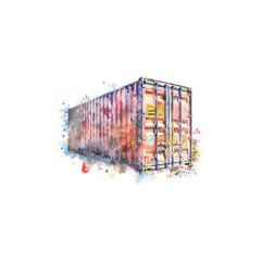 Colorful Watercolor Cargo Container Artю Vector illustration design.