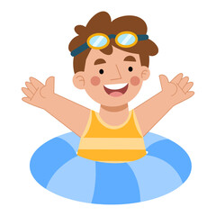 Boy swimming with swimming float vector illustration