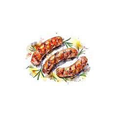 Delicious Grilled Sausages Watercolor. Vector illustration design.